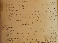 Detail showing the accounts for 8 June and 15 June 1749